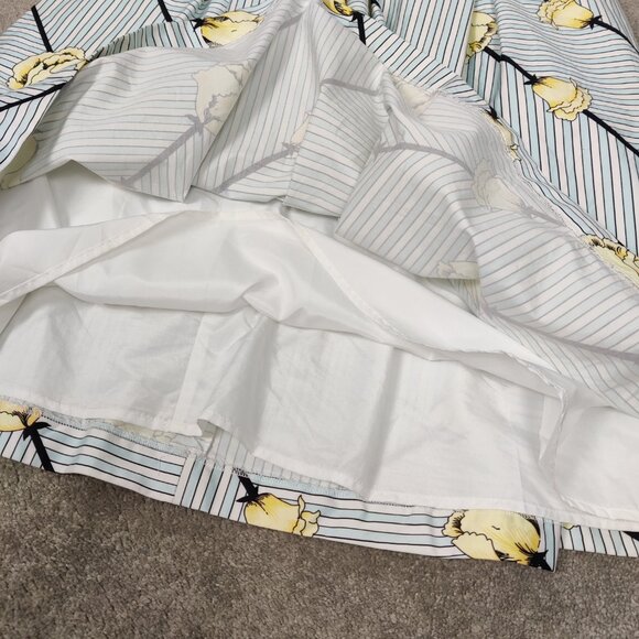 Talbots Women's Dress Sz 12 White Blue Striped Yellow Floral Cotton Pleats Lined - Picture 4 of 9